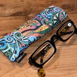 Calabria 735 Tortoise Reading Glasses w/Paisley Cloth Case Italy Design Frame